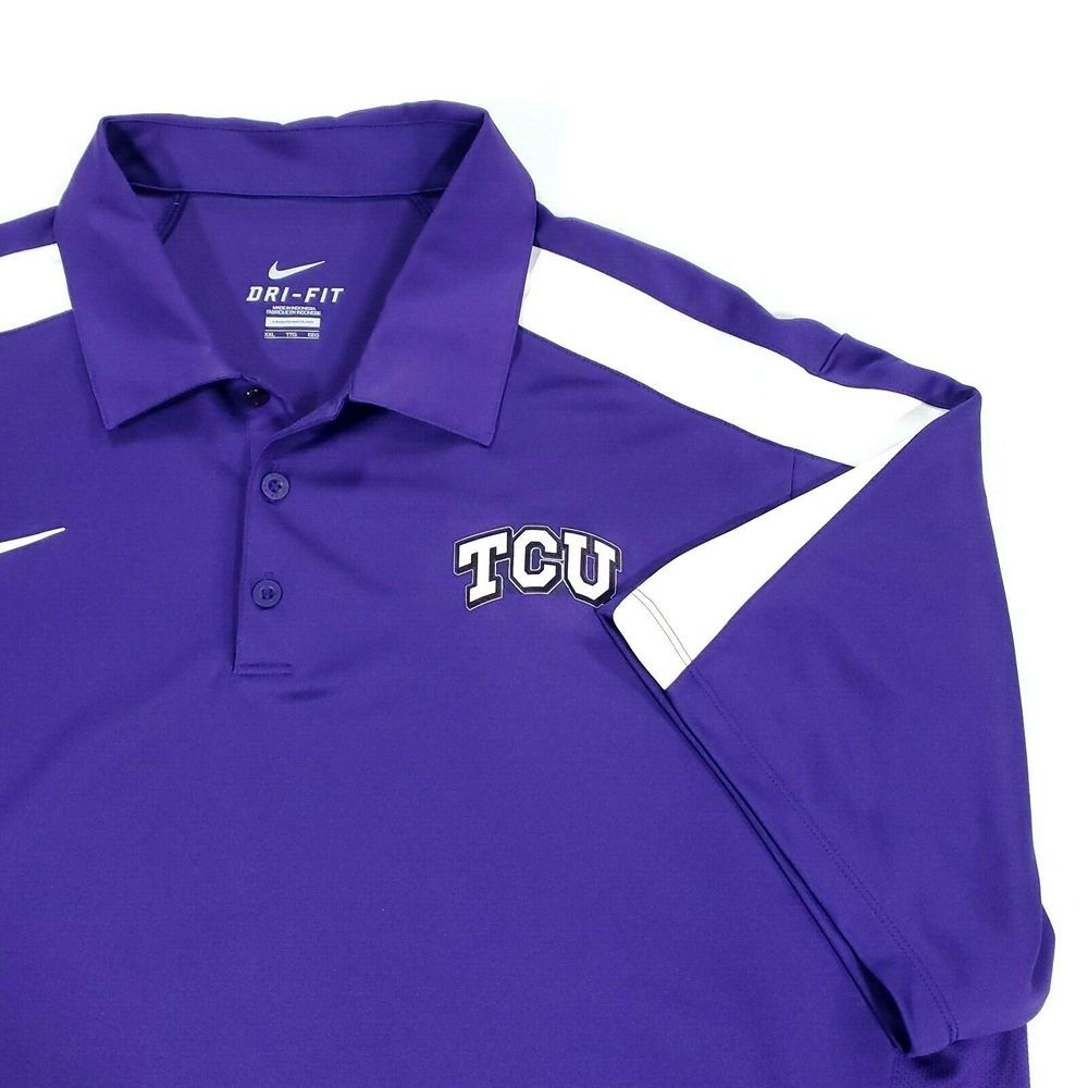 NIKE DRI FIT Mens XXL Purple TCU Horned Frogs Polo